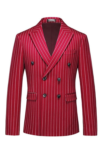 Red Striped Peak Lapel 3-Piece Men Suits